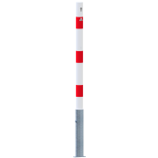 Barrier posts | Steel tube  60 x 2,5 mm | removable | with Euro profile cylinder lock | hot-dip galvanized and white coatedwith three red reflecting stripes | without eyelet